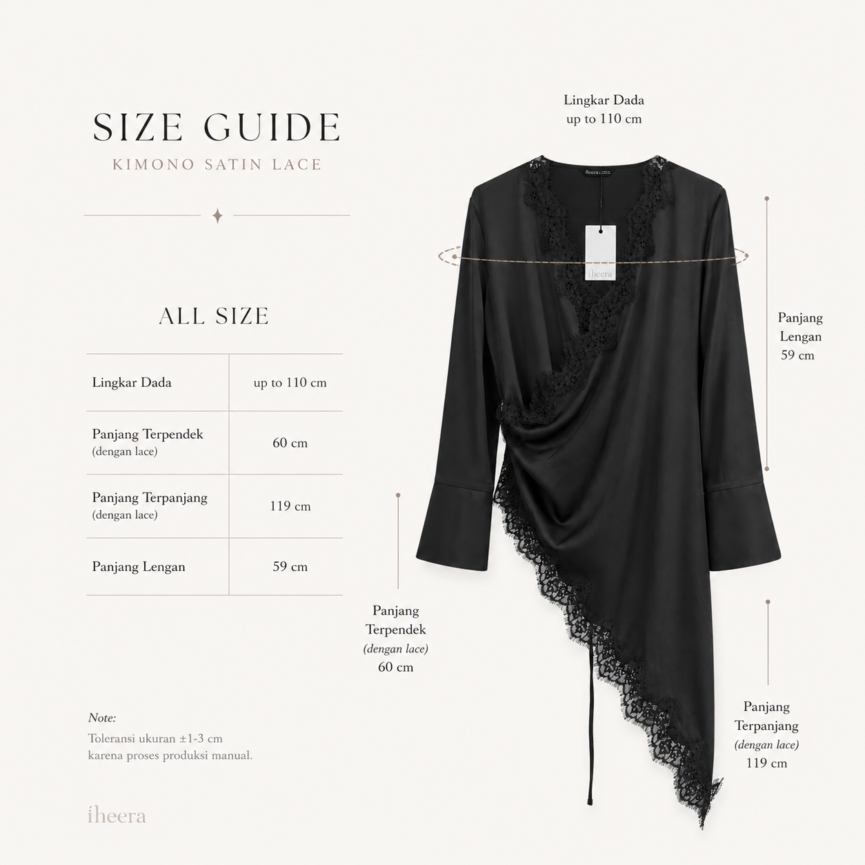 Size chart for Kaléa Noire